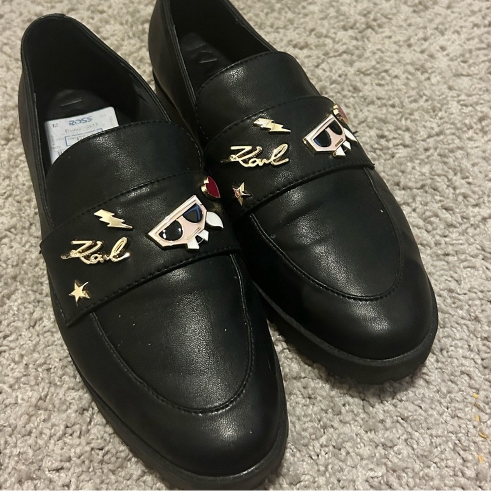 Karl Largerfeld Black Loafers with Gold Accents